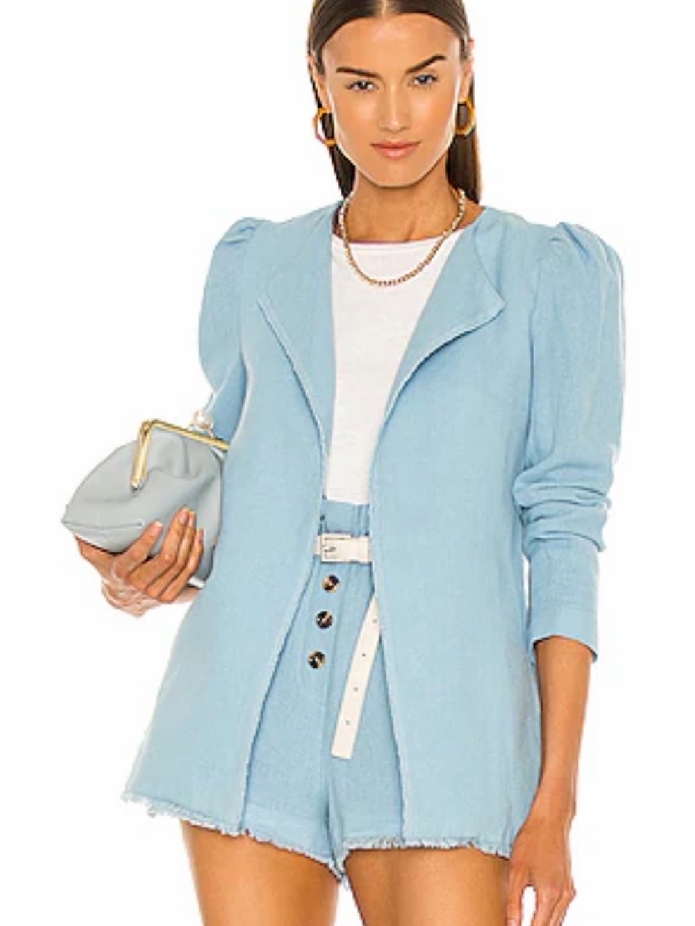 Something Navy Paula Puff Sleeve Blazer Linen Blend Made in Italy Small